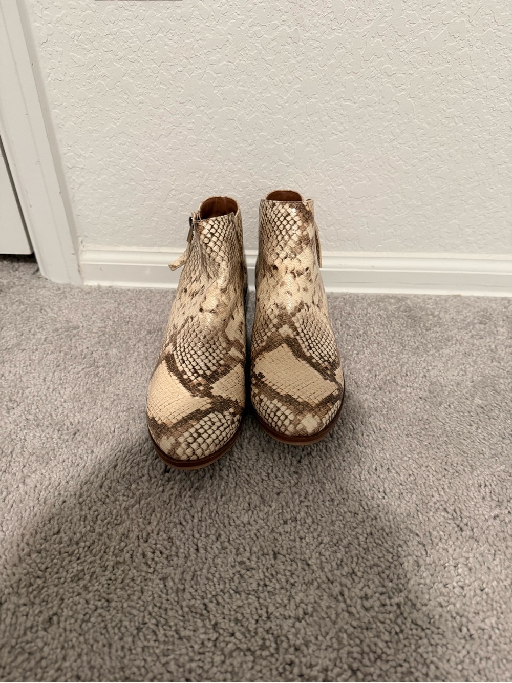 Aldo Women’s Snake-Print Ankle Boots in Beige and Brown 7.5